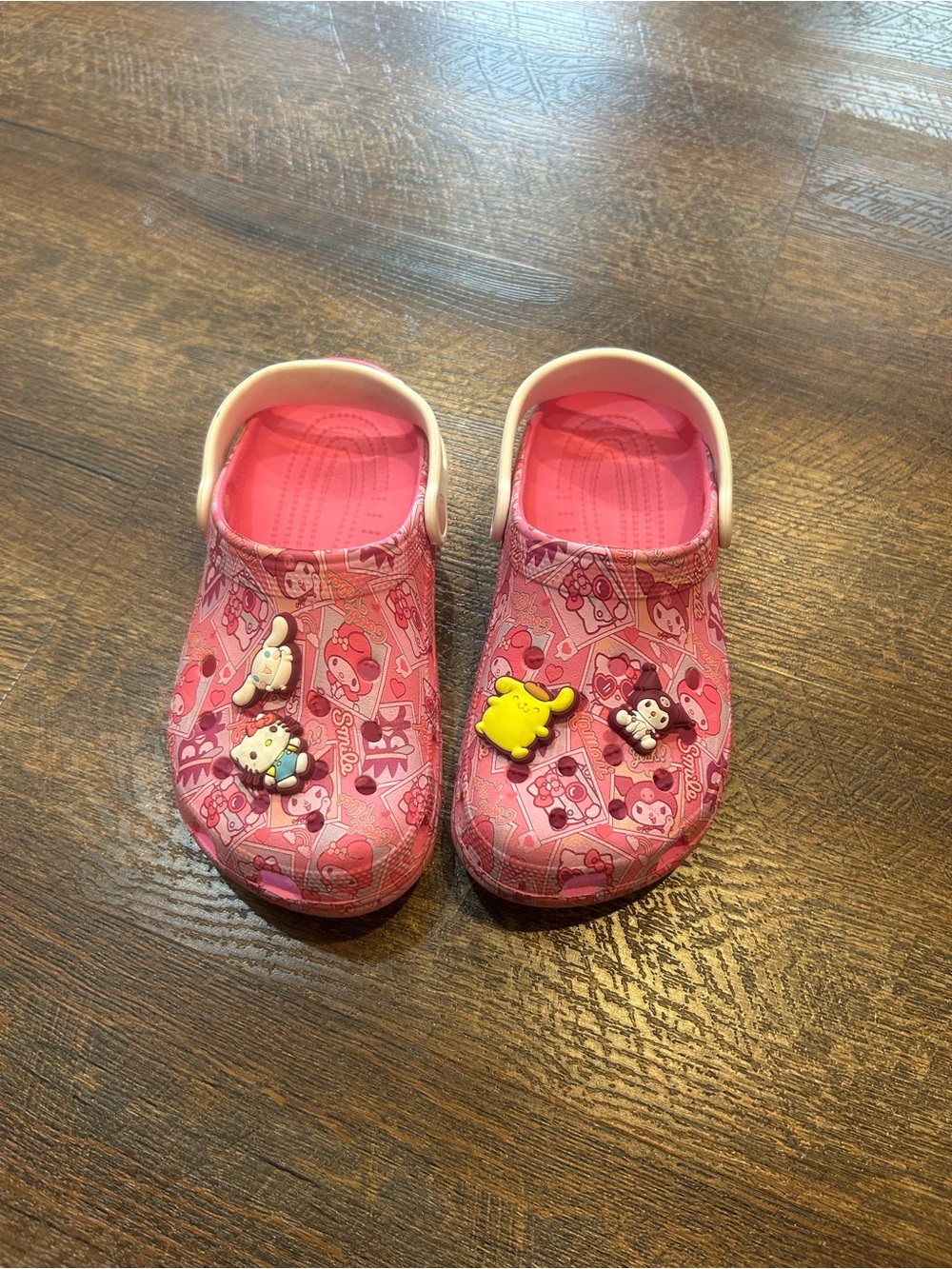 CROCS Kids Pink Character Clogs with Charm Decorations